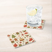 Cheerful Christmas Doodle Pattern Vierkante Kartonnen Onderzetter (Insitu)
