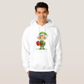 Cheerful Christmas Elf with Gift – Holiday Hoodie (Voorkant volledig)