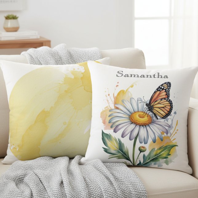 Cheerful Daisy Butterfly – Personalized Nature  Kussen (Monarch butterfly and daisy throw pillow)