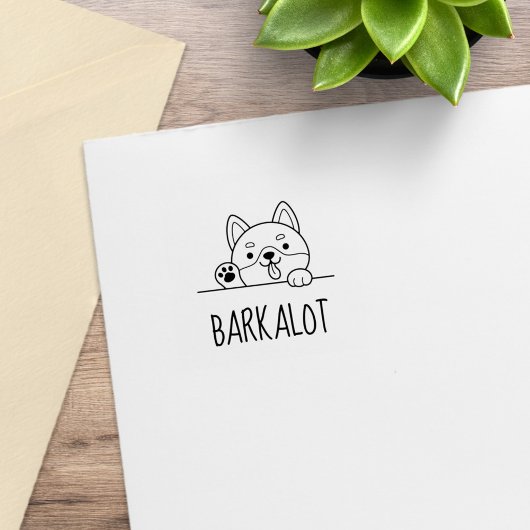 Cheerful Dog Husky Custom Name Rubberstempel