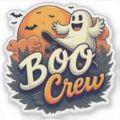 Cheerful Ghost "Boo Crew" Halloween Sticker (Voorkant)