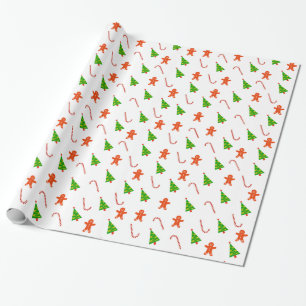 Cheerful Ginger Bread Man Candy Cane TreKerstmis Cadeaupapier