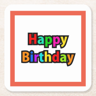 Cheerful Happy Birthday-tekst Vierkante Kartonnen Onderzetter