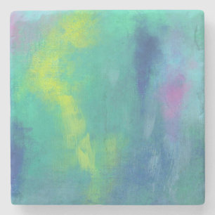 Cheerful Impressionist Abstract in Groen en Blauw Stenen Onderzetter