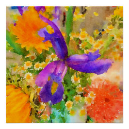 Cheerful Iris Waterverf Bouquet Poster Perfect Poster