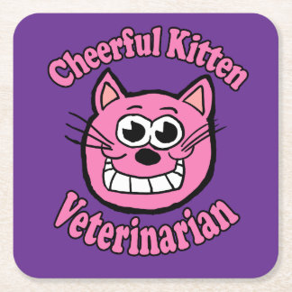 Cheerful Kitten Veterinarian Vierkante Kartonnen Onderzetter