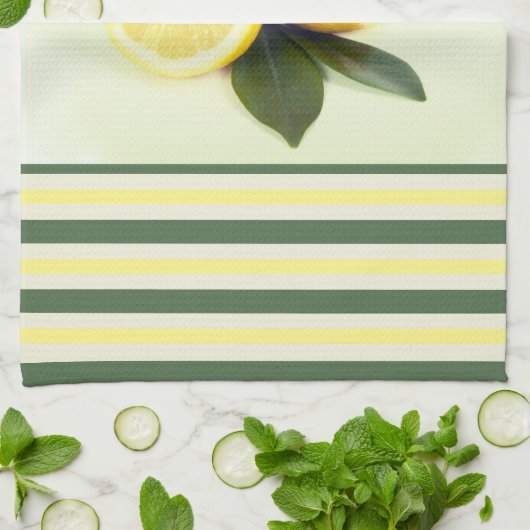 Cheerful Lemons en Stripes Kitchen Towel Theedoek (Gevouwen)