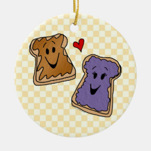 Cheerful Peanut Butter en Jelly Cartoon Friends Keramisch Ornament