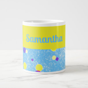 Cheerful Personalized Polka Dots on Blue Jumbo Extra Grote Beker