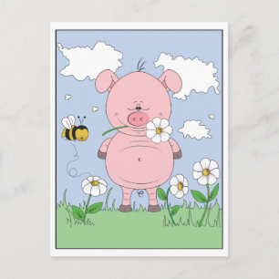 Cheerful Pink Pig Cartoon Briefkaart