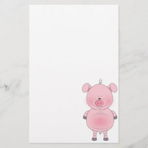 Cheerful Pink Pig Cartoon Briefpapier