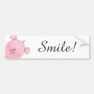 Cheerful Pink Pig Cartoon Bumpersticker