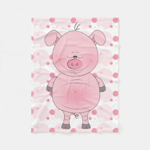 Cheerful Pink Pig Cartoon Fleece Deken