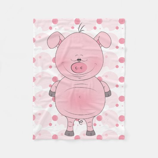 Cheerful Pink Pig Cartoon Fleece Deken (Voorkant)