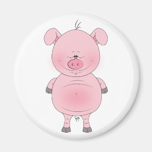 Cheerful Pink Pig Cartoon Magneet