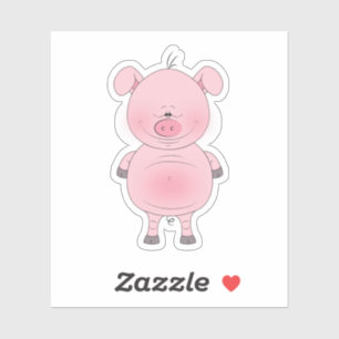 Cheerful Pink Pig Cartoon Sticker