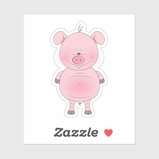 Cheerful Pink Pig Cartoon Sticker (Vel)