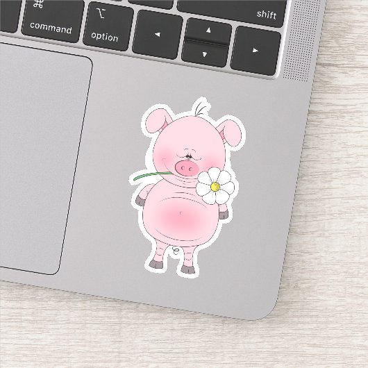 Cheerful Pink Pig Cartoon Sticker (Detail)