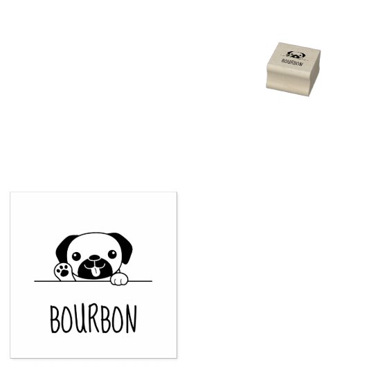 Cheerful Pug Dog Custom Name Rubberstempel (Gestempeld)