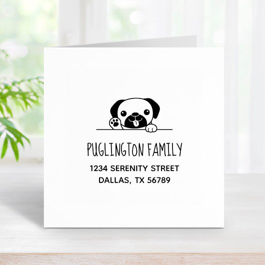 Cheerful Pug Dog Family Address Rubberstempel