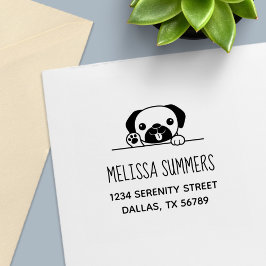 Cheerful Pug Dog Peeking bovenaan adres Zelfinktende Stempel