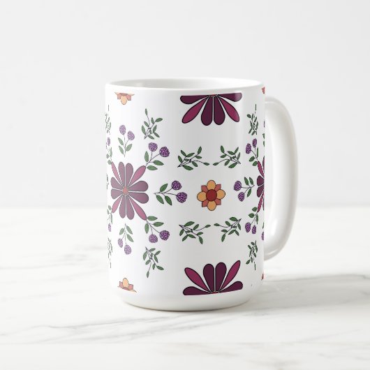 Cheerful Purple and Yellow Floral Folk Art Mug (Devant droit)