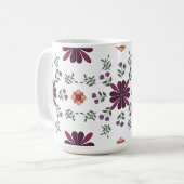 Cheerful Purple and Yellow Floral Folk Art Mug (Devant gauche)
