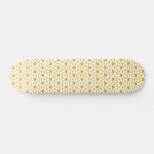 Cheerful Retro Daisies White en Mustard Yellow Skateboard