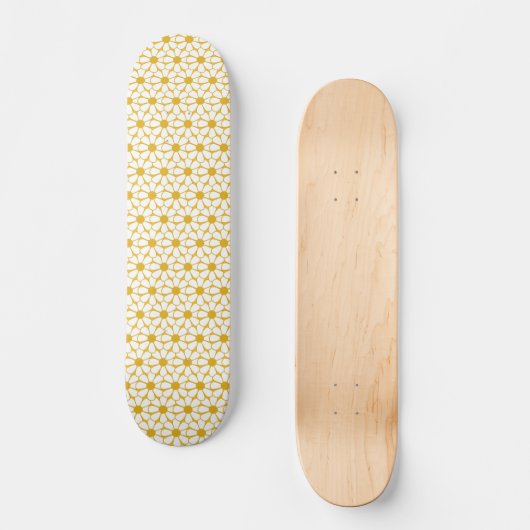 Cheerful Retro Daisies White en Mustard Yellow Skateboard (Voorkant)
