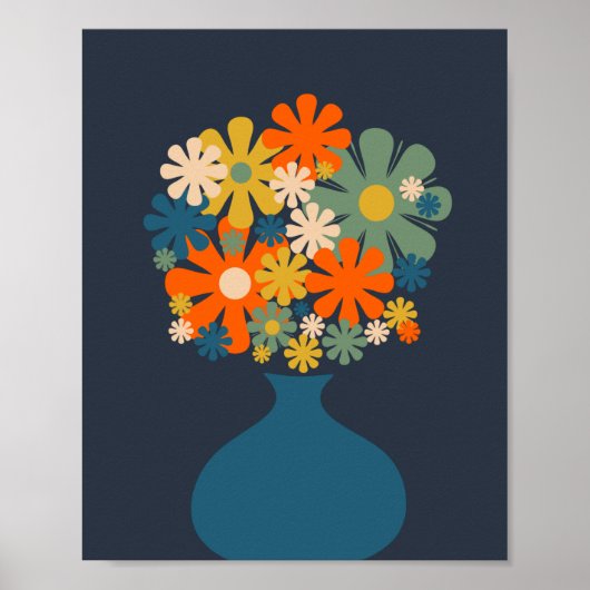 Cheerful Retro Flowers in een Blue Vase Poster (Voorkant)