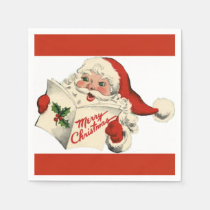 Cheerful Retro Santa Red Paper Napkin Servet