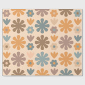 Cheerful Rustic Retro Scandinavian Floral Pattern Cadeaupapier (Vlak)