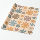 Cheerful Rustic Retro Scandinavian Floral Pattern Cadeaupapier (Uitgerold)