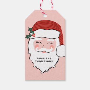 Cheerful Santa Face   Roze en rode kerst Cadeaulabel