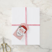 Cheerful Santa Face | Roze en rode kerst Cadeaulabel (Met Touw)