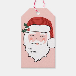 Cheerful Santa Face   Roze en rode kerstcadeautjes Cadeaulabel