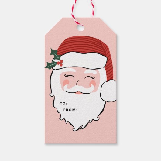 Cheerful Santa Face | Roze en rode kerstcadeautjes Cadeaulabel (Voorkant)