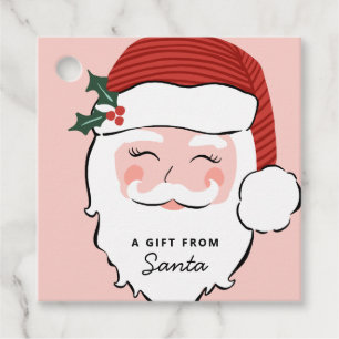 Cheerful Santa Face Roze en rood Van Santa Bedankjes Labels