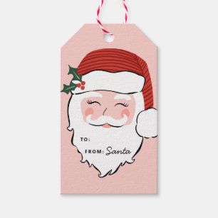 Cheerful Santa Face   Roze en rood   Van Santa Cadeaulabel