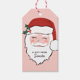 Cheerful Santa Face   Roze en rood   Van Santa Gi Cadeaulabel