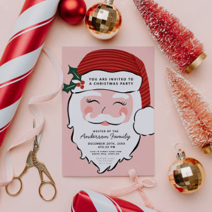 Cheerful Santa Face Roze en rood Van Santa Kaart