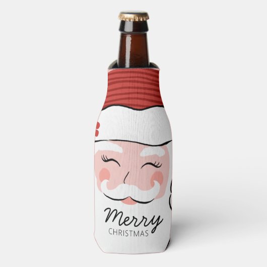 Cheerful Santa Face | Vrolijk kerstfeest Flesjeskoeler (Fles Voorkant)