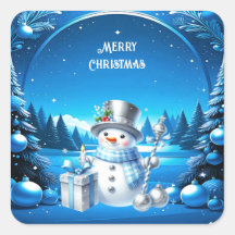 Cheerful Snowman in a Snowy Forest Stickers