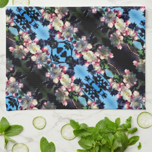 Cheerful Spring Crabapple Flower Blossom Pattern Theedoek (Gevouwen)