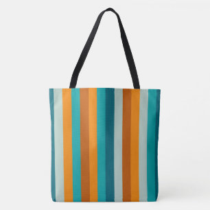 Cheerful Stripe Pattern Aqua en Oranje Draagtas