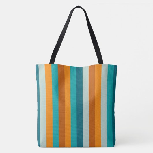 Cheerful Stripe Pattern Aqua en Oranje Draagtas (Achterkant)