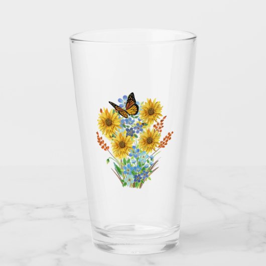 Cheerful Sunflower en Butterfly Bouquet Kitchen Glas (Voorkant)