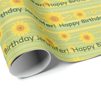 Cheerful Sunflower Happy Birthday Personalize Name Cadeaupapier