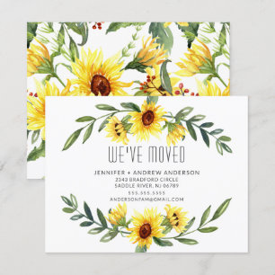 Cheerful Sunflower Moving Announement Kaart