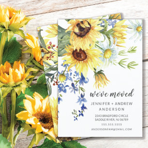 Cheerful Sunflower Moving Announement Kaart